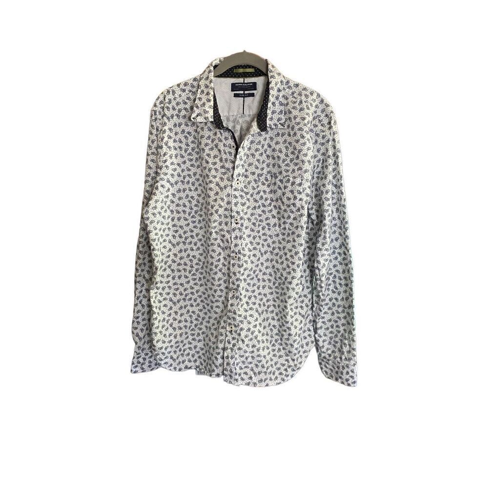 Denim & flower men’s long sleeve paisley print button down shirt S/L ￼